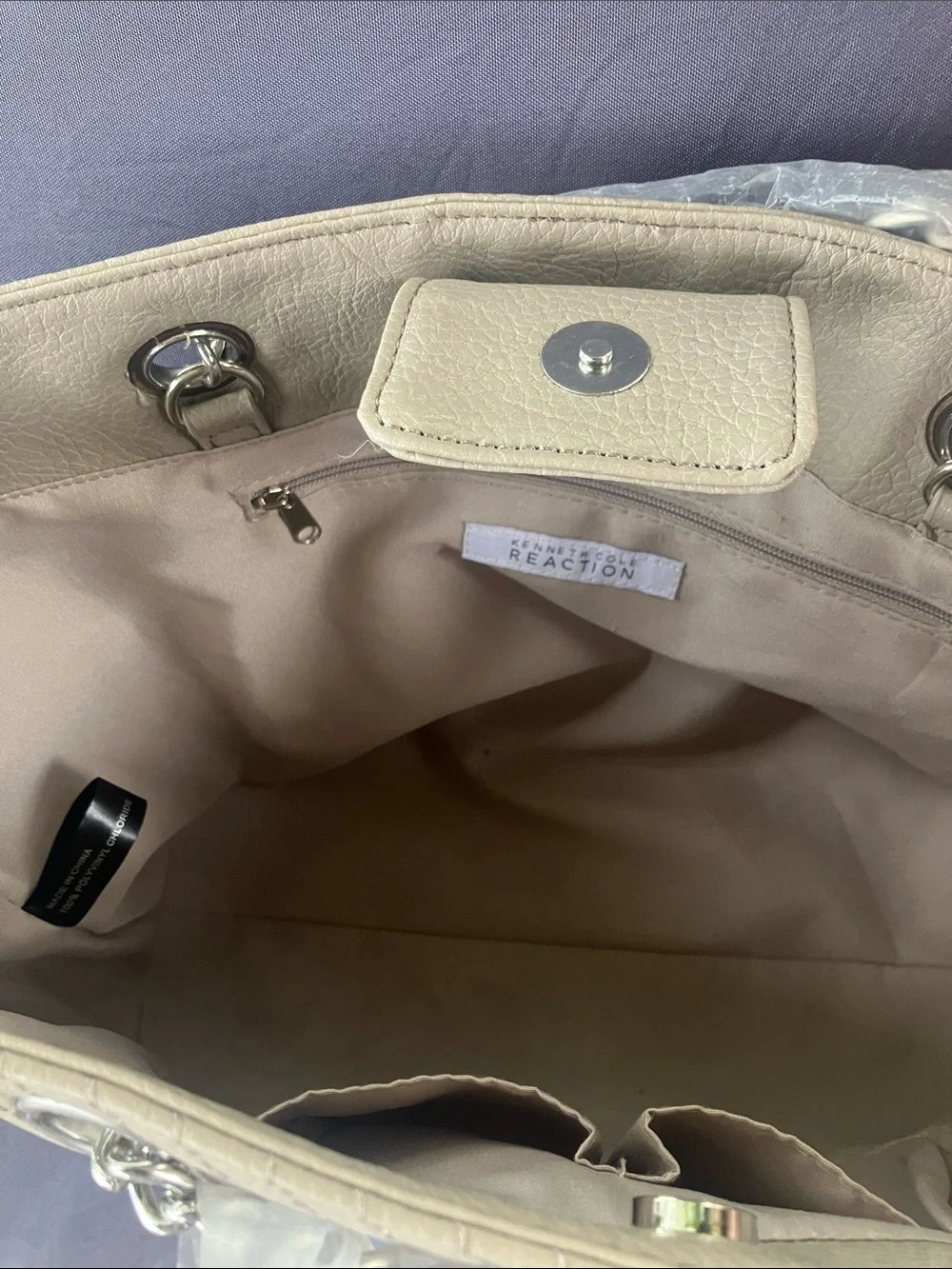 Kenneth Cole Reaction Quilted Taupe Tote with Silver Hardware
